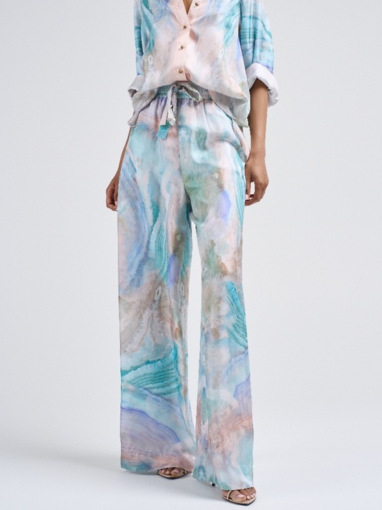 Zimmermann Pants - Zimmermann Illuminate Agate Print Silk Track Pants Blue US 6 NWT